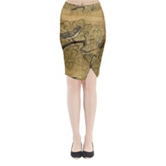 Birds Figure Old Brown Midi Wrap Pencil Skirt by Nexatart