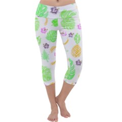 Tropical Pattern Capri Yoga Leggings by Valentinaart