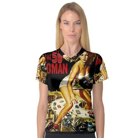 Attack Of The 50 Ft Woman Women s V-neck Sport Mesh Tee by Valentinaart