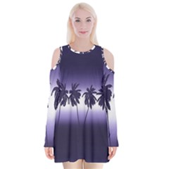 Tropical Sunset Velvet Long Sleeve Shoulder Cutout Dress by Valentinaart