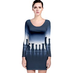 Chess Pieces Long Sleeve Velvet Bodycon Dress by Valentinaart