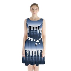 Chess Pieces Sleeveless Waist Tie Chiffon Dress by Valentinaart