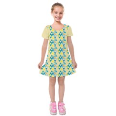 Colorful Triangle Pattern Kids  Short Sleeve Velvet Dress by berwies