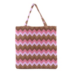 Shades Of Pink And Brown Retro Zigzag Chevron Pattern Grocery Tote Bag by Nexatart