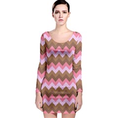 Shades Of Pink And Brown Retro Zigzag Chevron Pattern Long Sleeve Bodycon Dress by Nexatart