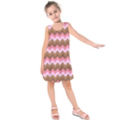 Shades Of Pink And Brown Retro Zigzag Chevron Pattern Kids  Sleeveless Dress by Nexatart