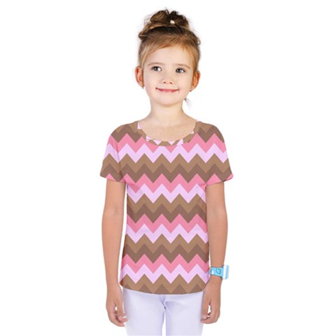 Shades Of Pink And Brown Retro Zigzag Chevron Pattern Kids  One Piece Tee by Nexatart