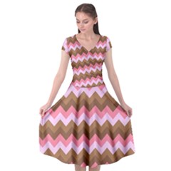 Shades Of Pink And Brown Retro Zigzag Chevron Pattern Cap Sleeve Wrap Front Dress by Nexatart