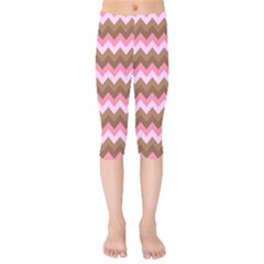 Shades Of Pink And Brown Retro Zigzag Chevron Pattern Kids  Capri Leggings 