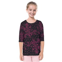 Pink Floral Pattern Background Kids  Quarter Sleeve Raglan Tee