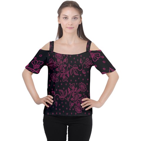 Pink Floral Pattern Background Women s Cutout Shoulder Tee by Nexatart