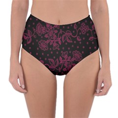 Pink Floral Pattern Background Reversible High-waist Bikini Bottoms