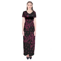 Pink Floral Pattern Background Short Sleeve Maxi Dress by Nexatart