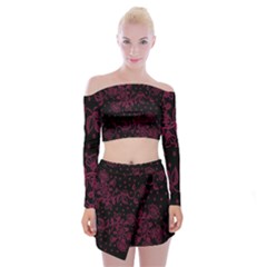 Pink Floral Pattern Background Off Shoulder Top With Skirt Set by Nexatart