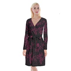 Pink Floral Pattern Background Long Sleeve Velvet Front Wrap Dress by Nexatart