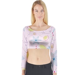 Pretty Summer Garden Floral Bird Pink Seamless Pattern Long Sleeve Crop Top by Nexatart