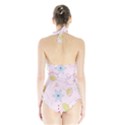 Pretty Summer Garden Floral Bird Pink Seamless Pattern Halter Swimsuit View2