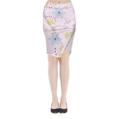 Pretty Summer Garden Floral Bird Pink Seamless Pattern Midi Wrap Pencil Skirt by Nexatart