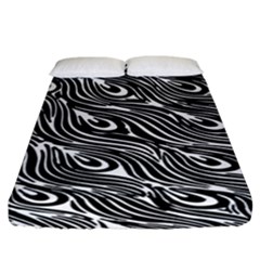 Digitally Created Peacock Feather Pattern In Black And White Fitted Sheet (california King Size) by Nexatart