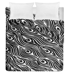 Digitally Created Peacock Feather Pattern In Black And White Duvet Cover Double Side (queen Size) by Nexatart