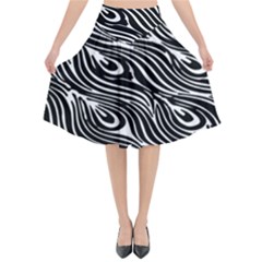 Digitally Created Peacock Feather Pattern In Black And White Flared Midi Skirt by Nexatart