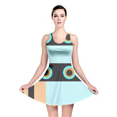 Orange, Aqua, Black Spots And Stripes Reversible Skater Dress by digitaldivadesigns