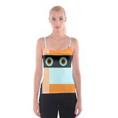 Orange, Aqua, Black Spots And Stripes Spaghetti Strap Top by digitaldivadesigns