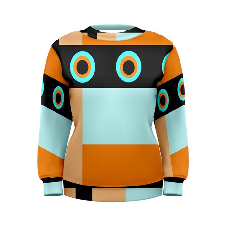 Orange, Aqua, Black Spots and Stripes Women s Sweatshirt