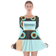 Orange, Aqua, Black Spots And Stripes Long Sleeve Skater Dress by digitaldivadesigns