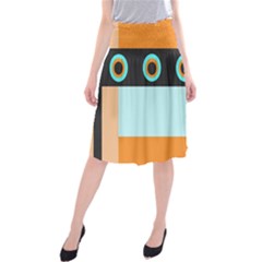 Orange, Aqua, Black Spots And Stripes Midi Beach Skirt by digitaldivadesigns