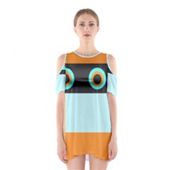 Orange, Aqua, Black Spots And Stripes Shoulder Cutout One Piece by digitaldivadesigns