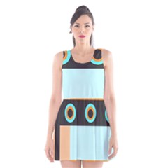 Orange, Aqua, Black Spots And Stripes Scoop Neck Skater Dress by digitaldivadesigns