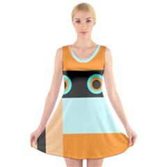 Orange, Aqua, Black Spots And Stripes V-neck Sleeveless Skater Dress by digitaldivadesigns