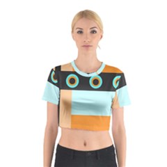 Orange, Aqua, Black Spots And Stripes Cotton Crop Top by digitaldivadesigns