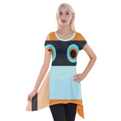 Orange, Aqua, Black Spots And Stripes Short Sleeve Side Drop Tunic by digitaldivadesigns