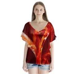 Red Abstract Pattern Texture Flutter Sleeve Top by Nexatart