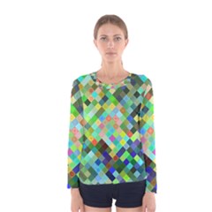 Pixel Pattern A Completely Seamless Background Design Women s Long Sleeve Tee