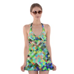 Pixel Pattern A Completely Seamless Background Design Halter Swimsuit Dress