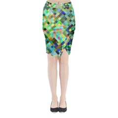 Pixel Pattern A Completely Seamless Background Design Midi Wrap Pencil Skirt by Nexatart