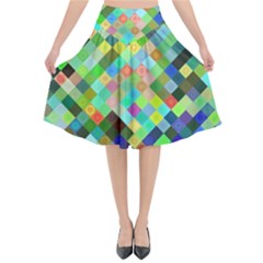 Pixel Pattern A Completely Seamless Background Design Flared Midi Skirt