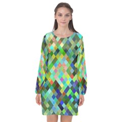 Pixel Pattern A Completely Seamless Background Design Long Sleeve Chiffon Shift Dress 