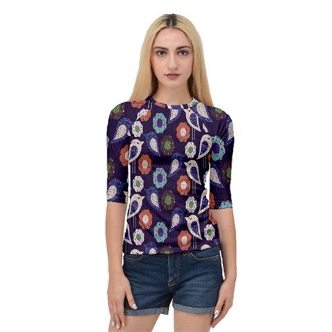 Cute Birds Seamless Pattern Quarter Sleeve Tee by Nexatart