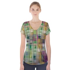 Woven Colorful Abstract Background Of A Tight Weave Pattern Short Sleeve Front Detail Top by Nexatart