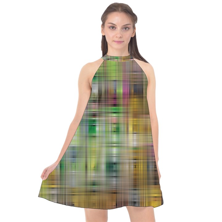 Woven Colorful Abstract Background Of A Tight Weave Pattern Halter Neckline Chiffon Dress 