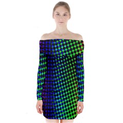 Digitally Created Halftone Dots Abstract Long Sleeve Off Shoulder Dress