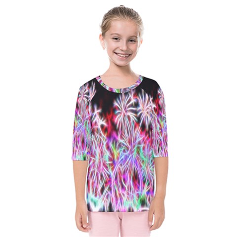 Fractal Fireworks Display Pattern Kids  Quarter Sleeve Raglan Tee by Nexatart