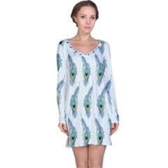 Background Of Beautiful Peacock Feathers Long Sleeve Nightdress by Nexatart