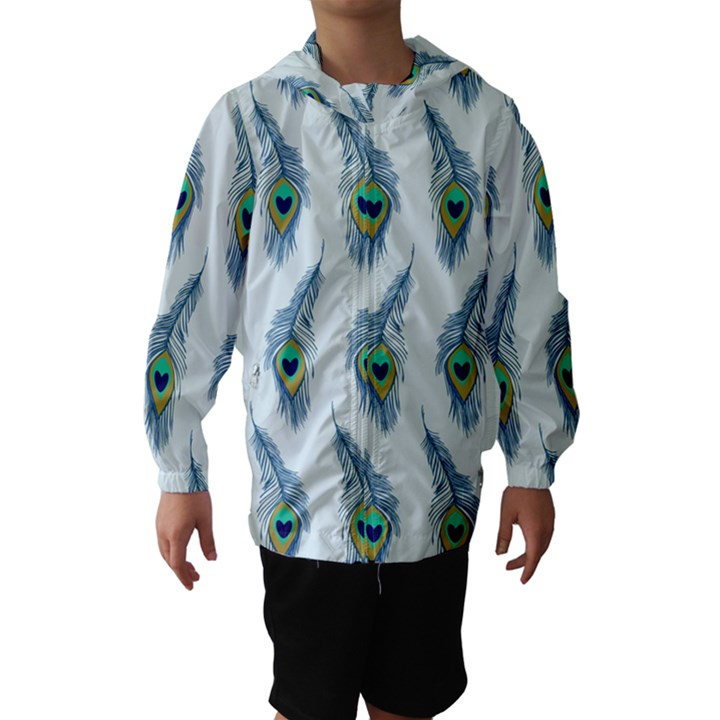 Background Of Beautiful Peacock Feathers Hooded Wind Breaker (Kids)