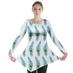 Background Of Beautiful Peacock Feathers Long Sleeve Tunic  by Nexatart