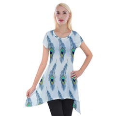 Background Of Beautiful Peacock Feathers Short Sleeve Side Drop Tunic by Nexatart